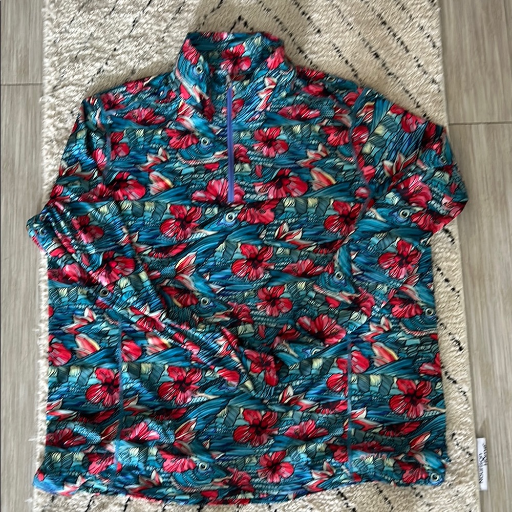 Orvis Floral Long Sleeve Top - Red and Blue